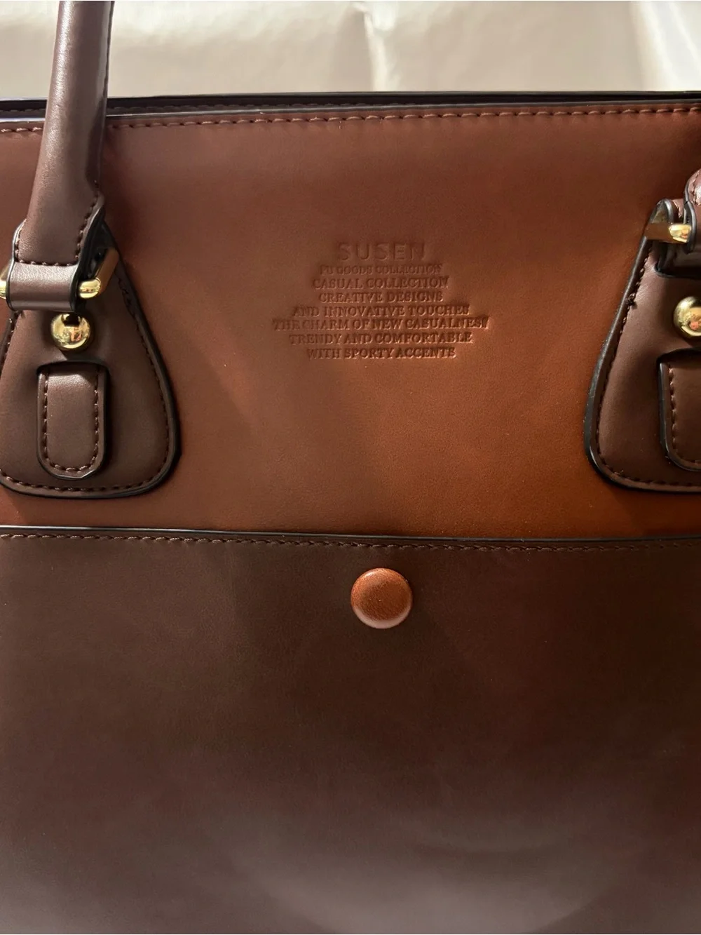 Susen Classic Brown Leather Brief Tote -